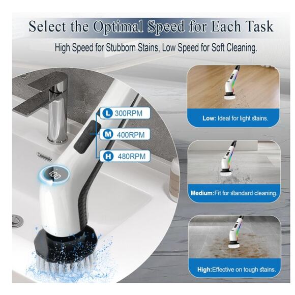 Electric Spin Scrubber Cordless Cleaning Brush 7 Brush Heads 3 Speeds 120Mins - Picture 4 of 7